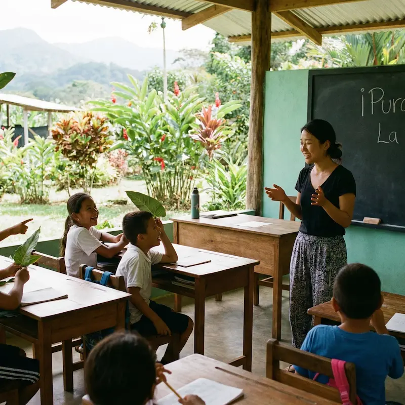 TEFL teacher leading a class in a language school in San José