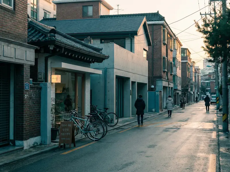 Bustling Asian city street at night