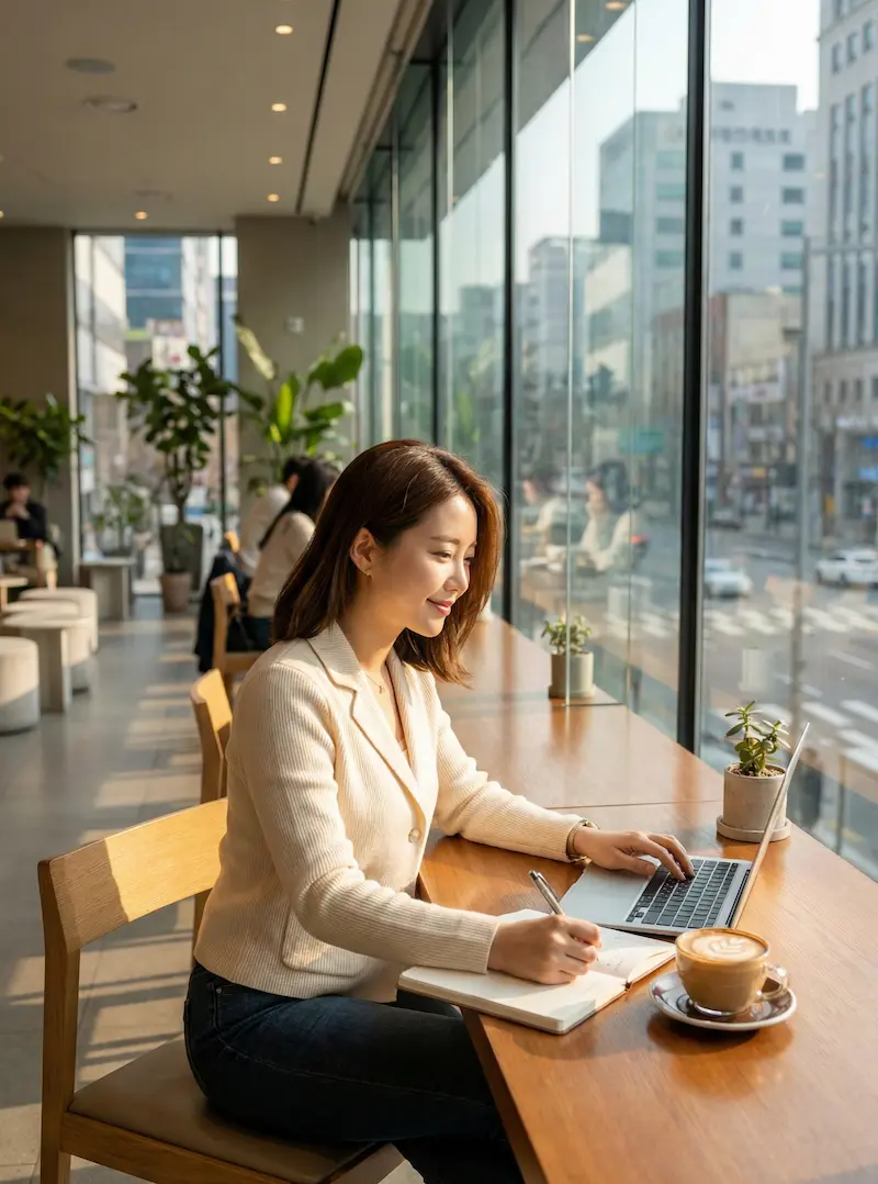 Student studying online TEFL course modules in a quiet workspace