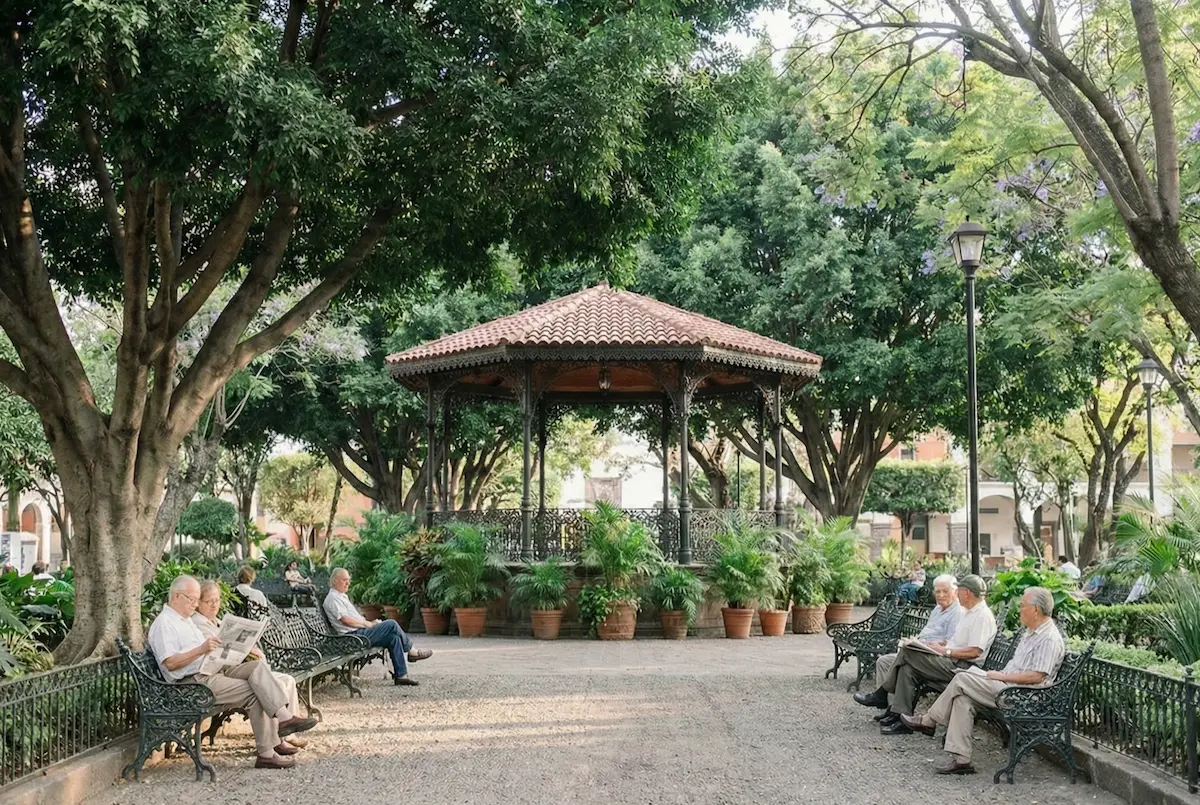 Peaceful green city park in Mexico