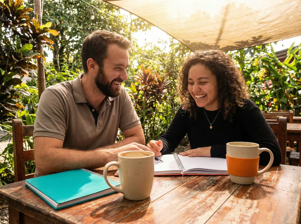 Private English tutoring session in a Costa Rican cafe
