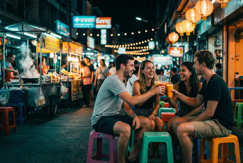 TEFL interns socializing together at a Thai night market