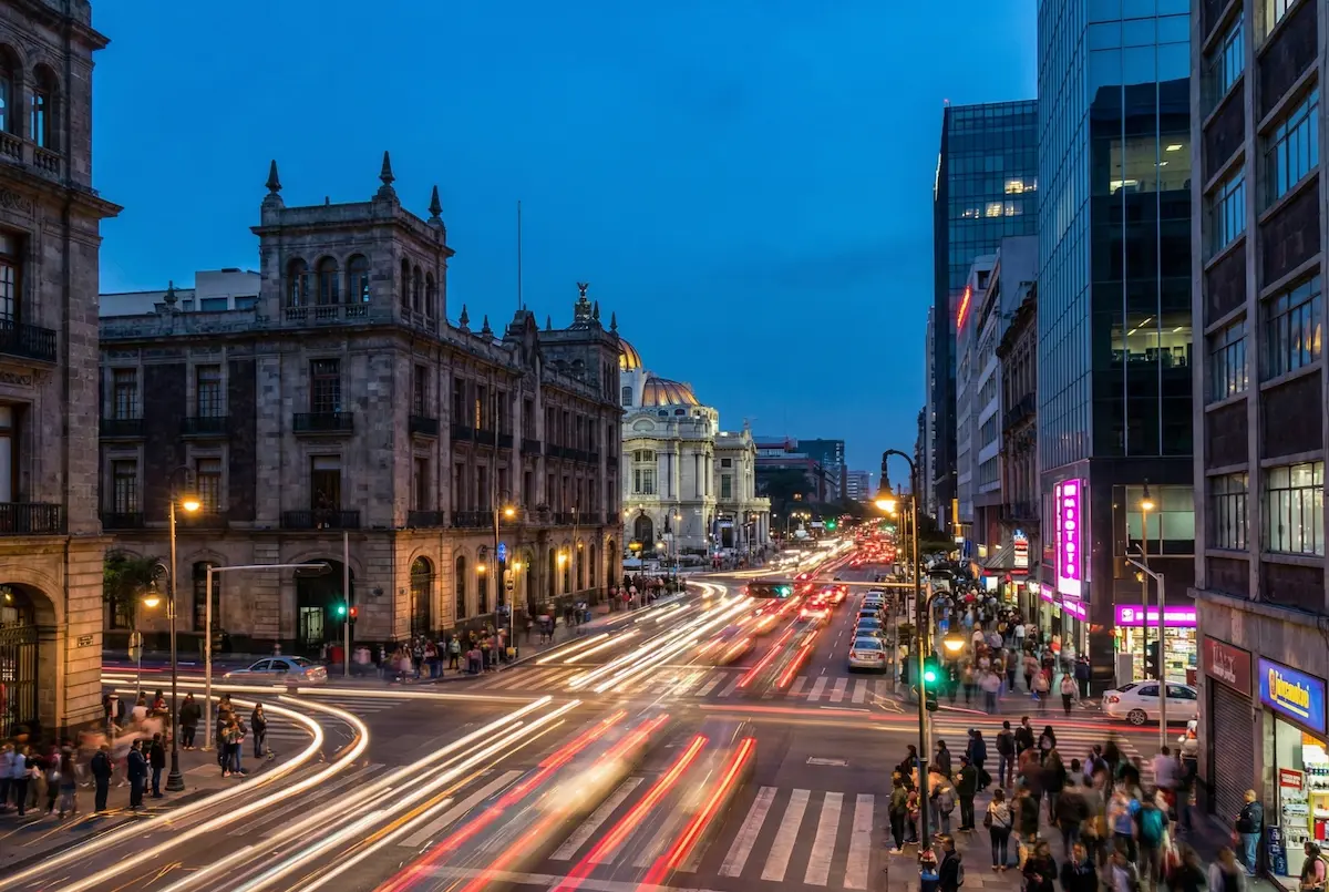 Busy city street in Mexico showing urban teaching locations