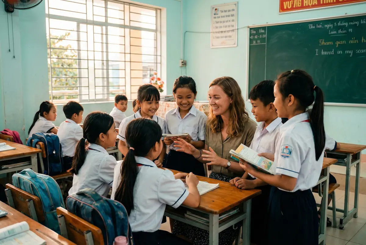 myTEFL teacher working in a classroom in Vietnam