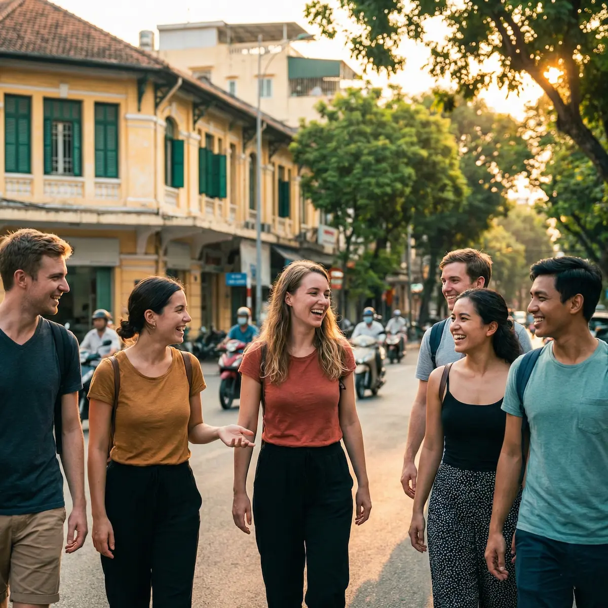 Group of TEFL interns exploring Ho Chi Minh City during their orientation in Vietnam